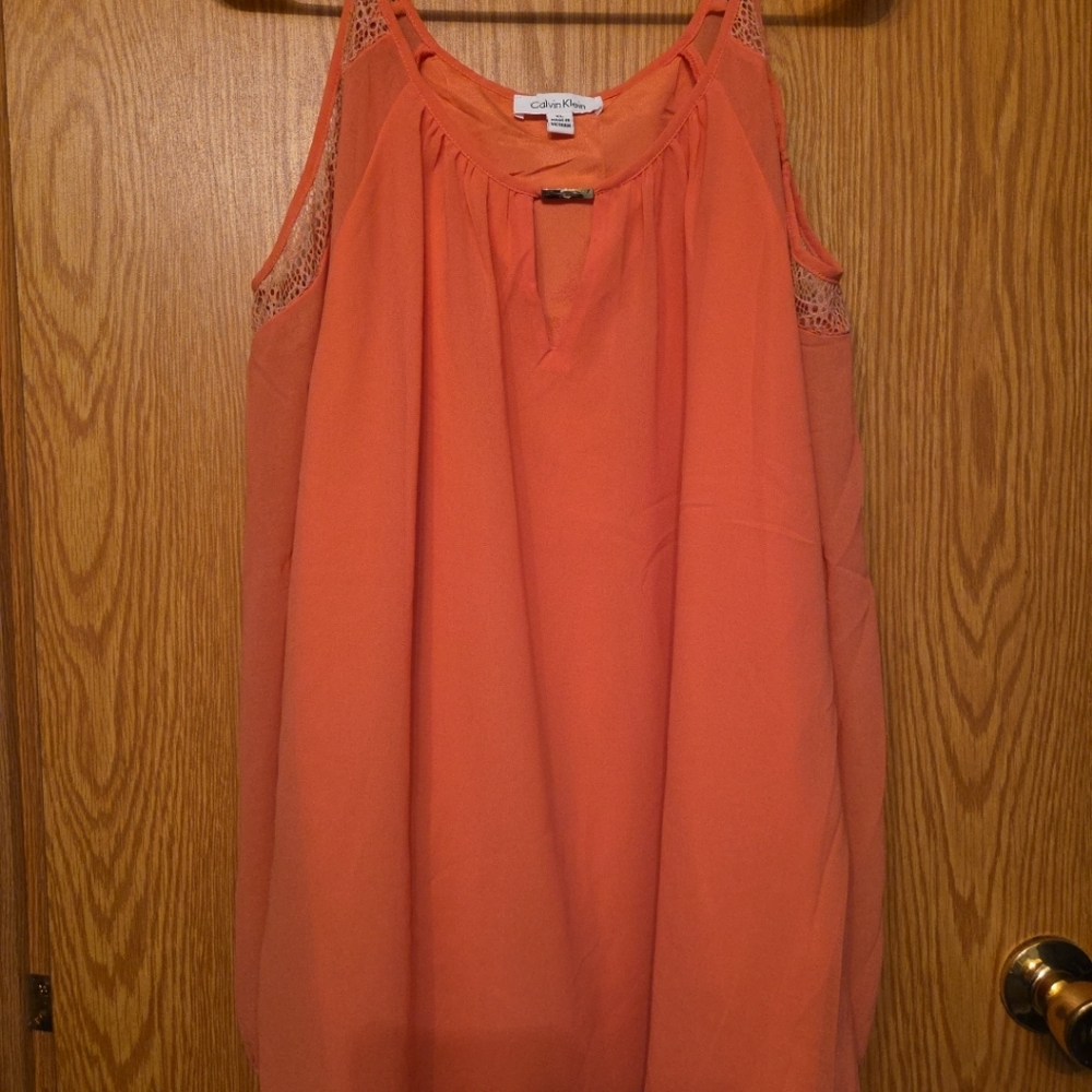 Calvin Klein gauzy off shoulder long sleeve top